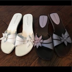 2 pairs leather wedge slides, size 8 1/2,